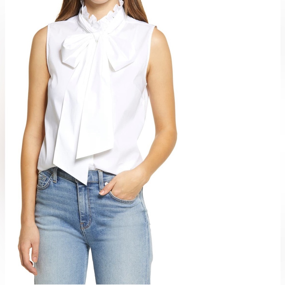Halogen Sleeveless Tie Neck Blouse in White, Sz L - NWT